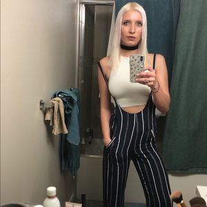 FLYNN SKYE Low Cut Navy & White Low Cut Overall Pants